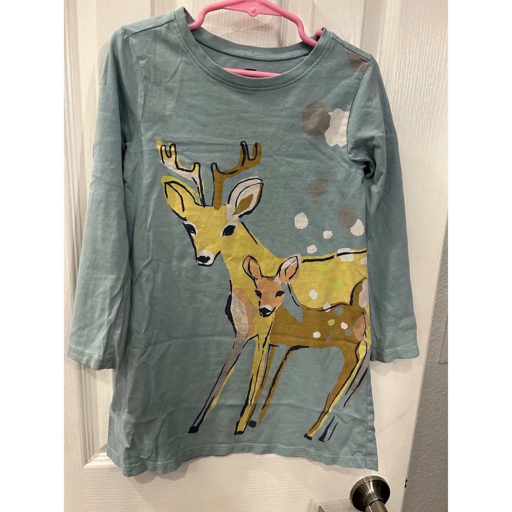 Tea Collection Graphic Tee Blue Deer Fawn Long Sleeve Cotton Kids Shirt 5‎ bin B